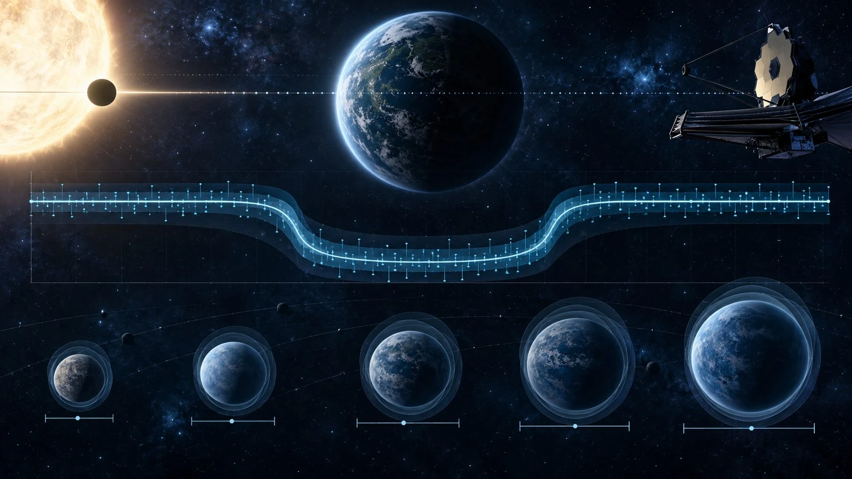 Illustrative planetary measurements with visible uncertainty ranges.